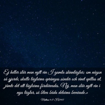 Picture 03 - Matteus 9:17 SV1917 - Ej heller slår man nytt vin I gamla - Bible Verse Picture