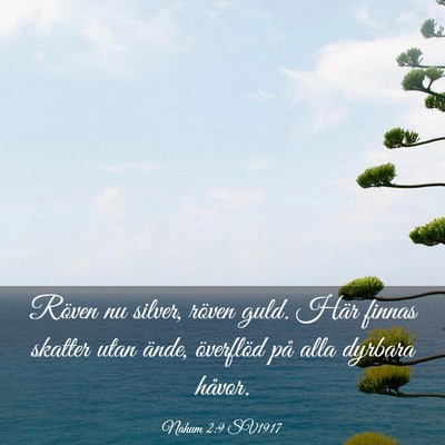 Picture 03 - Nahum 2:9 SV1917 - Röven nu silver, röven guld. Här finnas - Bible Verse Picture