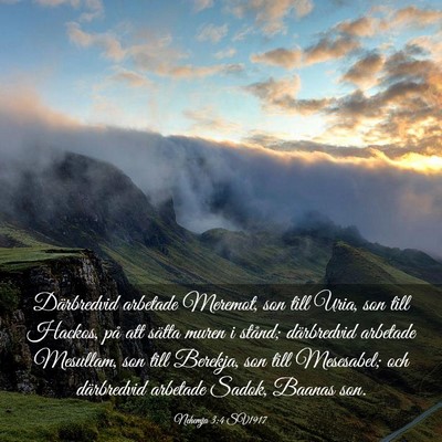 Picture 03 - Nehemja 3:4 SV1917 - Därbredvid arbetade Meremot, son till Uria, son - Bible Verse Picture