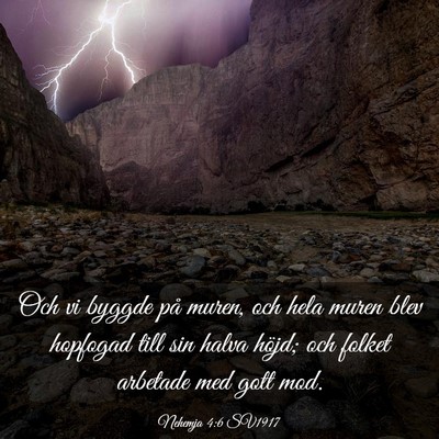 Picture 03 - Nehemja 4:6 SV1917 - Och vi byggde på muren, och hela muren blev - Bible Verse Picture