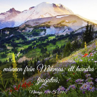 Picture 03 - Nehemja 7:31 SV1917 - männen från Mikmas: ett hundra - Bible Verse Picture