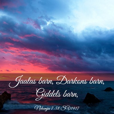 Picture 03 - Nehemja 7:58 SV1917 - Jaalas barn, Darkons barn, Giddels - Bible Verse Picture