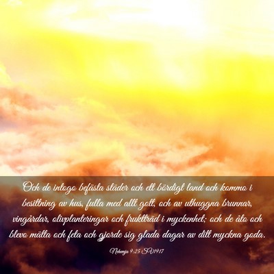 Picture 03 - Nehemja 9:25 SV1917 - Och de intogo befästa städer och ett bördigt - Bible Verse Picture