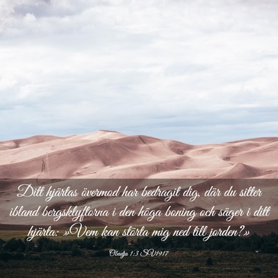 Picture 03 - Obadja 1:3 SV1917 - Ditt hjärtas övermod har bedragit dig, där du - Bible Verse Picture
