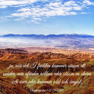 Picture 03 - Ordspråksboken 1:27 SV1917 - ja, när det I frukten kommer såsom ett oväder, - Bible Verse Picture