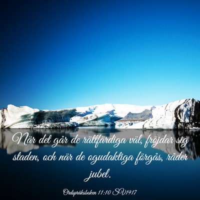 Picture 03 - Ordspråksboken 11:10 SV1917 - När det går de rättfärdiga väl, fröjdar sig - Bible Verse Picture