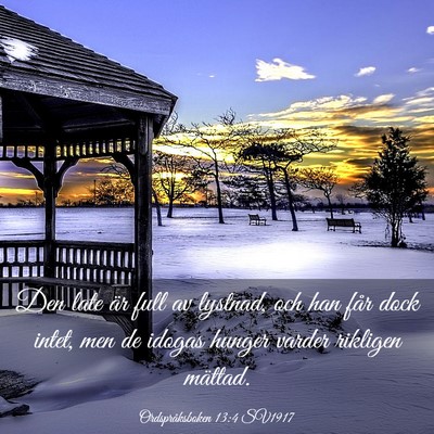 Picture 03 - Ordspråksboken 13:4 SV1917 - Den late är full av lystnad, och han får dock - Bible Verse Picture