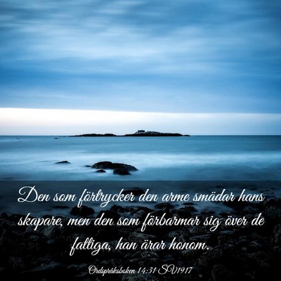 Picture 03 - Ordspråksboken 14:31 SV1917 - Den som förtrycker den arme smädar hans - Bible Verse Picture