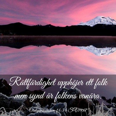 Picture 03 - Ordspråksboken 14:34 SV1917 - Rättfärdighet upphöjer ett folk men synd är - Bible Verse Picture