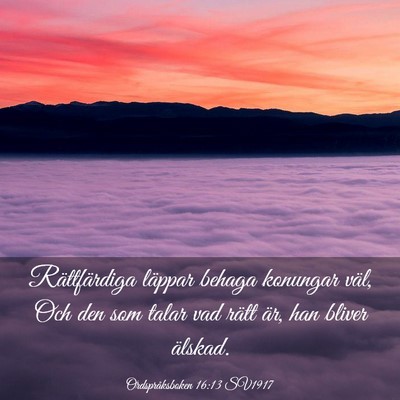 Picture 03 - Ordspråksboken 16:13 SV1917 - Rättfärdiga läppar behaga konungar väl, Och - Bible Verse Picture