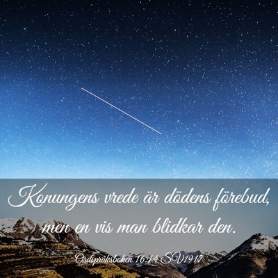 Picture 03 - Ordspråksboken 16:14 SV1917 - Konungens vrede är dödens förebud, men en vis - Bible Verse Picture