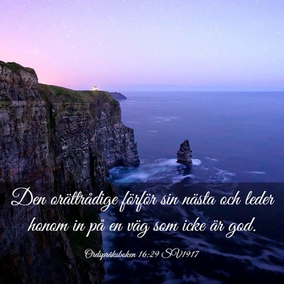 Picture 03 - Ordspråksboken 16:29 SV1917 - Den orättrådige förför sin nästa och leder - Bible Verse Picture