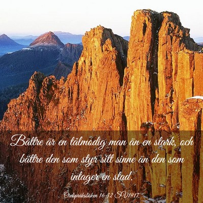 Picture 03 - Ordspråksboken 16:32 SV1917 - Bättre är en tålmodig man än en stark, och - Bible Verse Picture