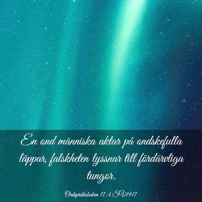 Picture 03 - Ordspråksboken 17:4 SV1917 - En ond människa aktar på ondskefulla läppar, - Bible Verse Picture