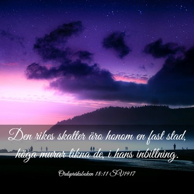 Picture 03 - Ordspråksboken 18:11 SV1917 - Den rikes skatter äro honom en fast stad, höga - Bible Verse Picture