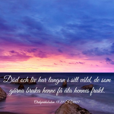 Picture 03 - Ordspråksboken 18:21 SV1917 - Död och liv har tungan i sitt våld, de som - Bible Verse Picture