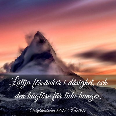 Picture 03 - Ordspråksboken 19:15 SV1917 - Lättja försänker i dåsighet, och den - Bible Verse Picture