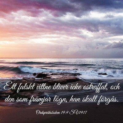 Picture 03 - Ordspråksboken 19:9 SV1917 - Ett falskt vittne bliver icke ostraffat, och den - Bible Verse Picture