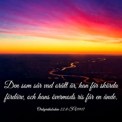 Picture 03 - Ordspråksboken 22:8 SV1917 - Den som sår vad orätt är, han får skörda - Bible Verse Picture