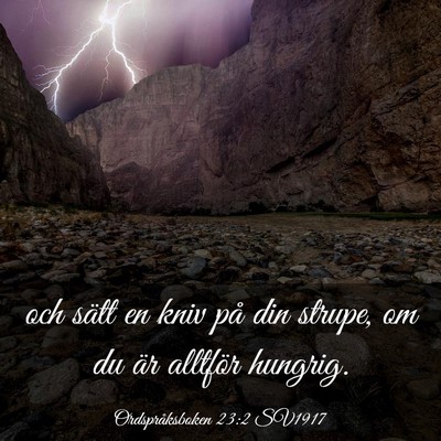 Picture 03 - Ordspråksboken 23:2 SV1917 - och sätt en kniv på din strupe, om du är - Bible Verse Picture
