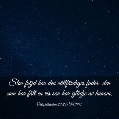 Picture 03 - Ordspråksboken 23:24 SV1917 - Stor fröjd har den rättfärdiges fader; den som - Bible Verse Picture