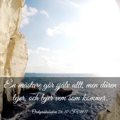 Picture 03 - Ordspråksboken 26:10 SV1917 - En mästare gör själv allt, men dåren lejer, - Bible Verse Picture