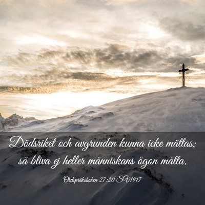 Picture 03 - Ordspråksboken 27:20 SV1917 - Dödsriket och avgrunden kunna icke mättas; så - Bible Verse Picture
