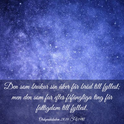 Picture 03 - Ordspråksboken 28:19 SV1917 - Den som brukar sin åker får bröd till fyllest; - Bible Verse Picture