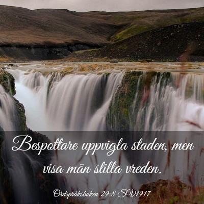 Picture 03 - Ordspråksboken 29:8 SV1917 - Bespottare uppvigla staden, men visa män stilla - Bible Verse Picture