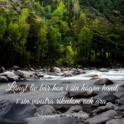 Picture 03 - Ordspråksboken 3:16 SV1917 - Långt liv bär hon i sin högra hand, i sin - Bible Verse Picture