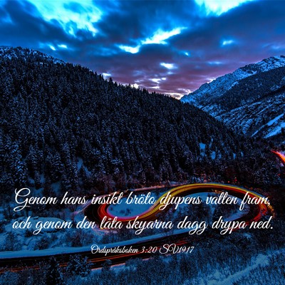 Picture 03 - Ordspråksboken 3:20 SV1917 - Genom hans insikt bröto djupens vatten fram, och - Bible Verse Picture