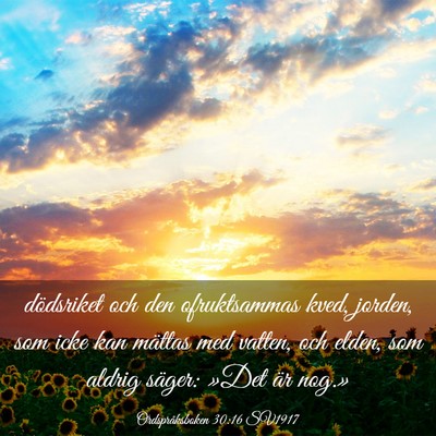 Picture 03 - Ordspråksboken 30:16 SV1917 - dödsriket och den ofruktsammas kved, jorden, som - Bible Verse Picture