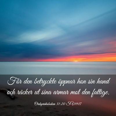 Picture 03 - Ordspråksboken 31:20 SV1917 - För den betryckte öppnar hon sin hand och - Bible Verse Picture
