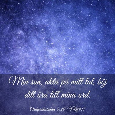 Picture 03 - Ordspråksboken 4:20 SV1917 - Min son, akta på mitt tal, böj ditt öra till - Bible Verse Picture