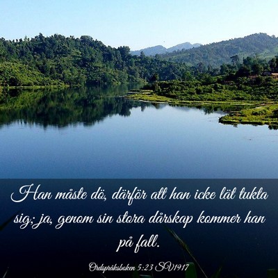 Picture 03 - Ordspråksboken 5:23 SV1917 - Han måste dö, därför att han icke lät tukta - Bible Verse Picture