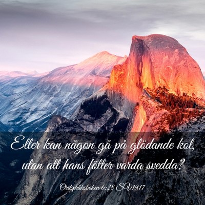 Picture 03 - Ordspråksboken 6:28 SV1917 - Eller kan någon gå på glödande kol, utan att - Bible Verse Picture