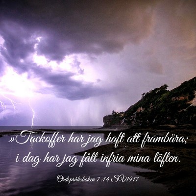 Picture 03 - Ordspråksboken 7:14 SV1917 - »Tackoffer har jag haft att frambära; i dag har - Bible Verse Picture