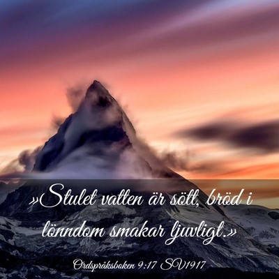 Picture 03 - Ordspråksboken 9:17 SV1917 - »Stulet vatten är sött, bröd i lönndom - Bible Verse Picture