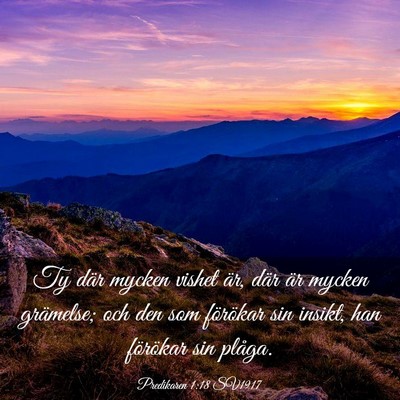 Picture 03 - Predikaren 1:18 SV1917 - Ty där mycken vishet är, där är mycken - Bible Verse Picture