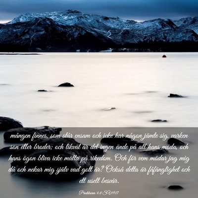 Picture 03 - Predikaren 4:8 SV1917 - mången finnes, som står ensam och icke har - Bible Verse Picture