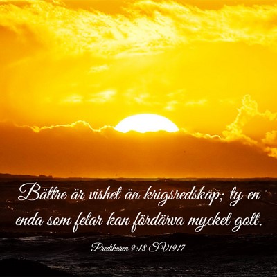 Picture 03 - Predikaren 9:18 SV1917 - Bättre är vishet än krigsredskap; ty en enda - Bible Verse Picture