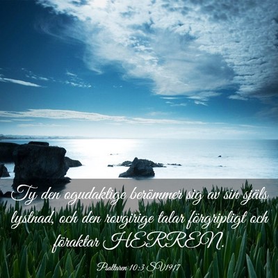 Picture 03 - Psaltaren 10:3 SV1917 - Ty den ogudaktige berömmer sig av sin själs - Bible Verse Picture
