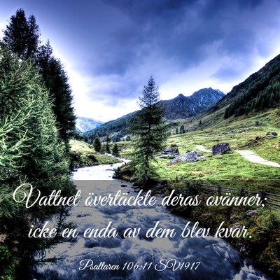 Picture 03 - Psaltaren 106:11 SV1917 - Vattnet övertäckte deras ovänner; icke en enda - Bible Verse Picture