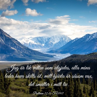 Picture 03 - Psaltaren 22:15 SV1917 - Jag är lik vatten som utgjutes, alla mina leder - Bible Verse Picture