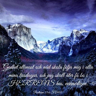 Picture 03 - Psaltaren 23:6 SV1917 - Godhet allenast och nåd skola följa mig i alla - Bible Verse Picture