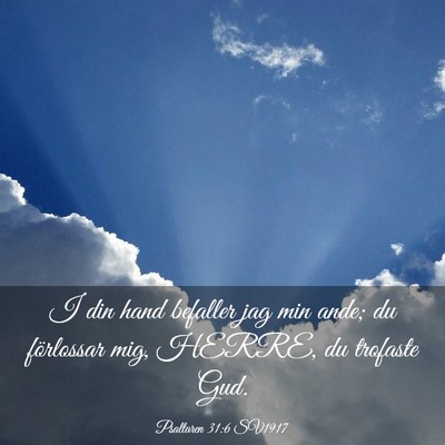 Picture 03 - Psaltaren 31:6 SV1917 - I din hand befaller jag min ande; du förlossar - Bible Verse Picture