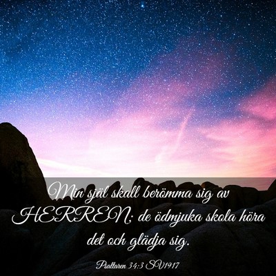Picture 03 - Psaltaren 34:3 SV1917 - Min själ skall berömma sig av HERREN; de - Bible Verse Picture