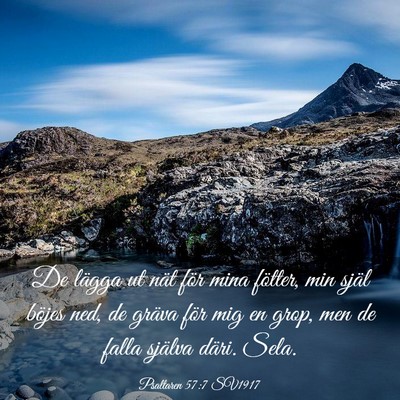 Picture 03 - Psaltaren 57:7 SV1917 - De lägga ut nät för mina fötter, min själ - Bible Verse Picture