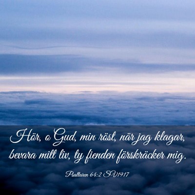 Picture 03 - Psaltaren 64:2 SV1917 - Hör, o Gud, min röst, när jag klagar, bevara - Bible Verse Picture