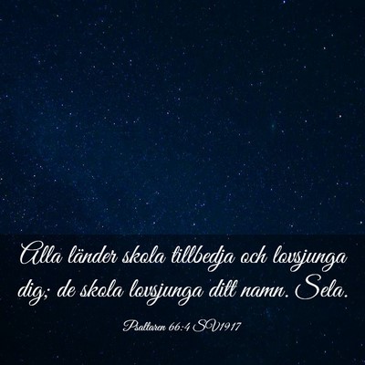 Picture 03 - Psaltaren 66:4 SV1917 - Alla länder skola tillbedja och lovsjunga dig; - Bible Verse Picture